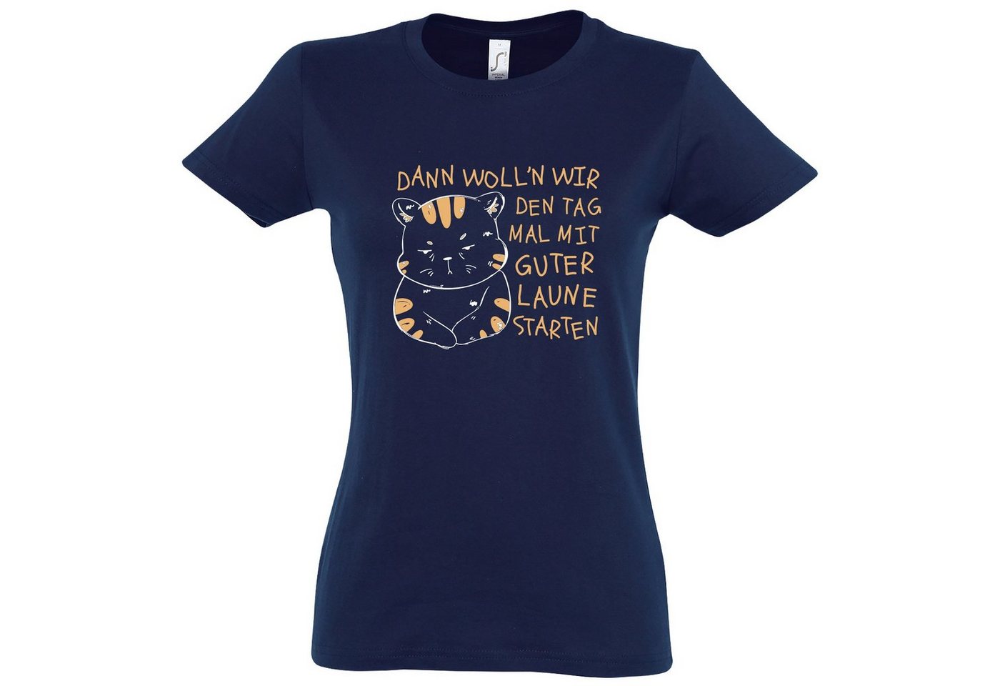 Youth Designz T-Shirt Starten Wir Den Tag Mit Gute Laune Damen Shirt mit trendigem Frontprint von Youth Designz