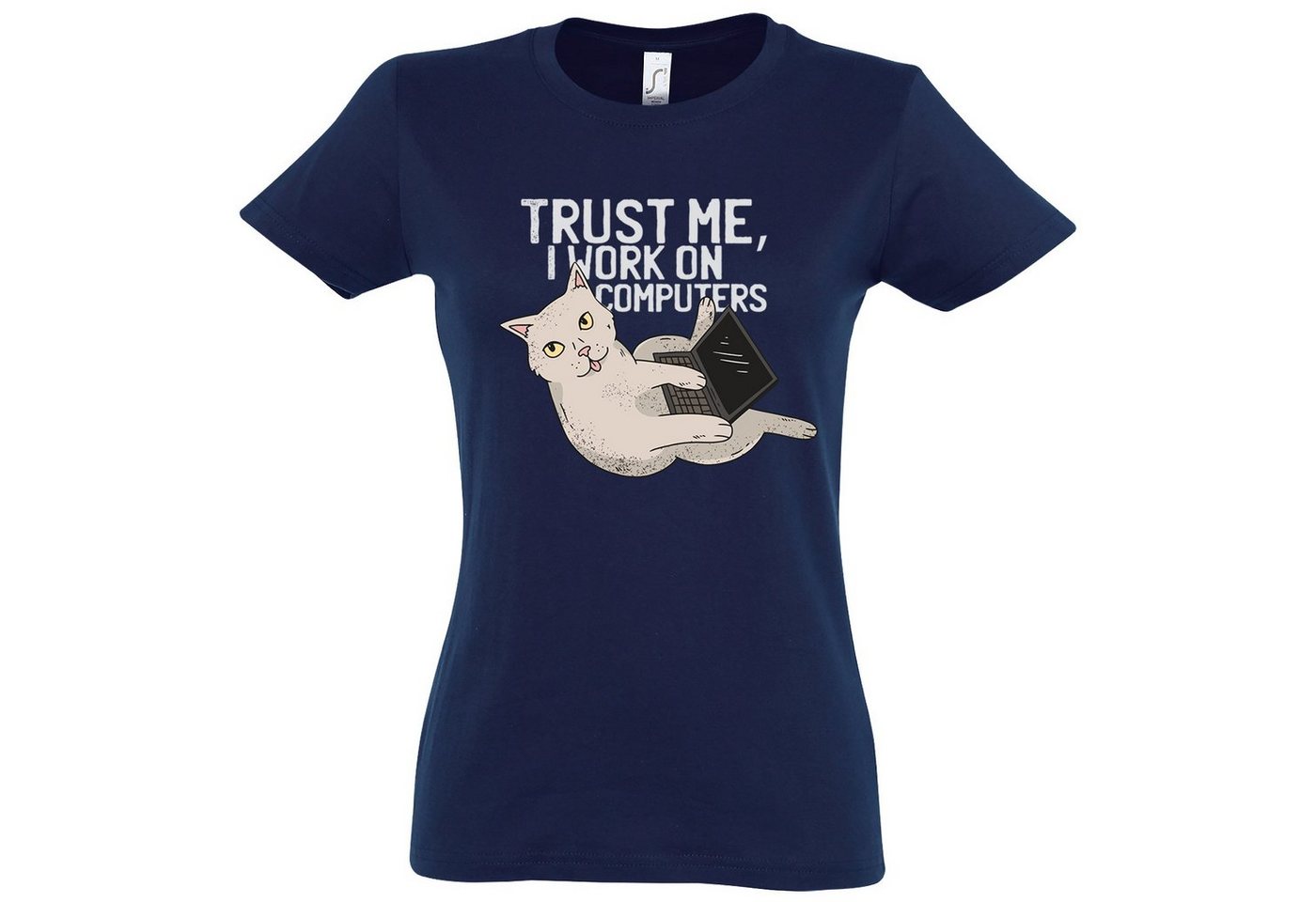 Youth Designz T-Shirt "Trust Me, I Work On Computers" Damen Shirt mit süßem Frontprint von Youth Designz