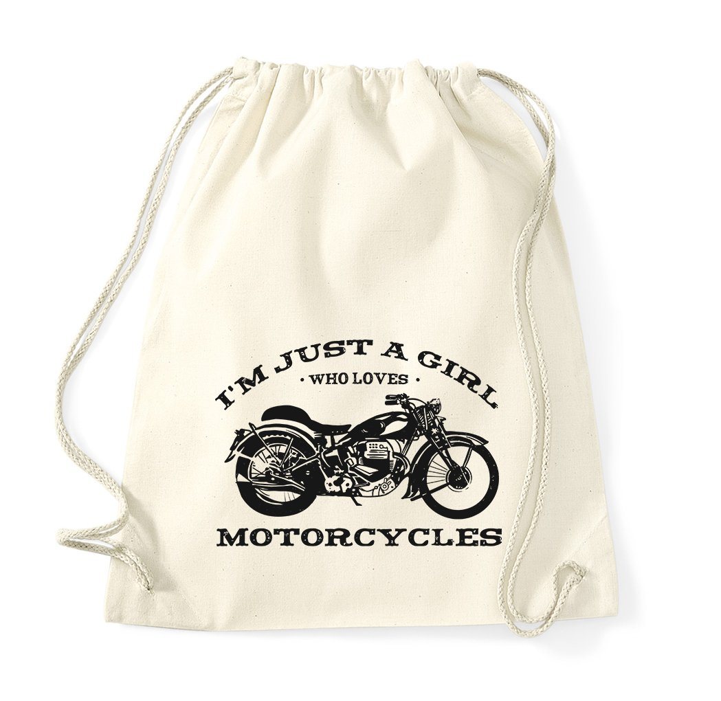 Youth Designz Turnbeutel "Just A Girl Who Loves Motorcycles" Baumwoll Tasche Turnbeutel, mit trendigem Frontprint von Youth Designz