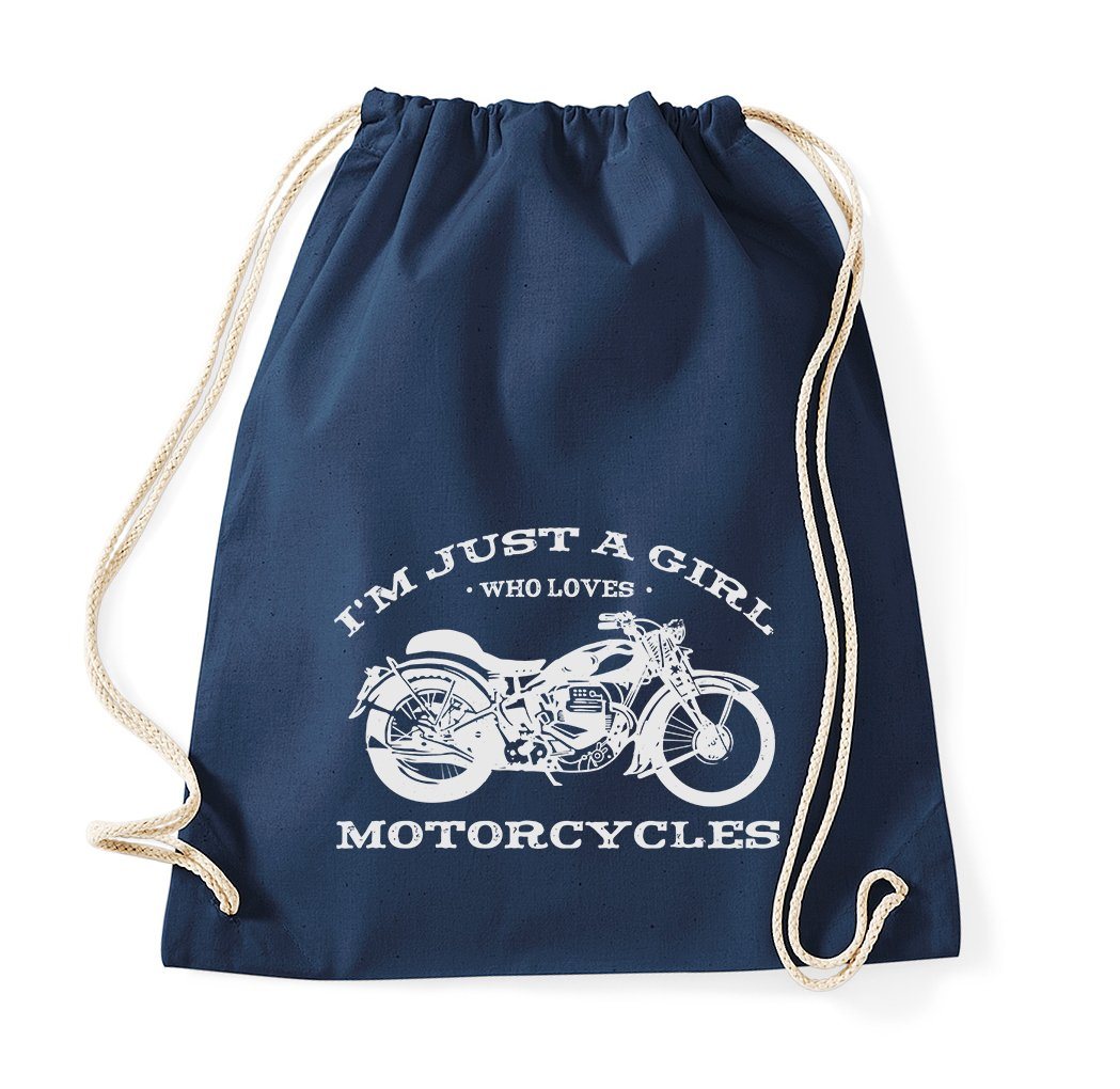 Youth Designz Turnbeutel "Just A Girl Who Loves Motorcycles" Baumwoll Tasche Turnbeutel, mit trendigem Frontprint von Youth Designz