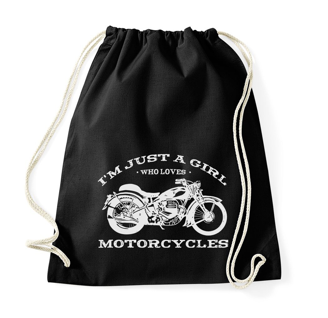 Youth Designz Turnbeutel "Just A Girl Who Loves Motorcycles" Baumwoll Tasche Turnbeutel, mit trendigem Frontprint von Youth Designz