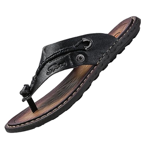 Youthful flying Flip Flops Herren Weich Leder Sandalen Comfy Badelatschen Sommer Strand Zehentrenner(Size:38 EU,Color:Schwarz) von Youthful flying