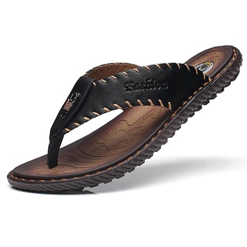 Youthful flying Flip Flops Zehentrenner Herren Bequem Rutschfest Leder Hausschuhe Sommer Strand Badeschlappen Sandalen(Size:38 EU,Color:Schwarz) von Youthful flying