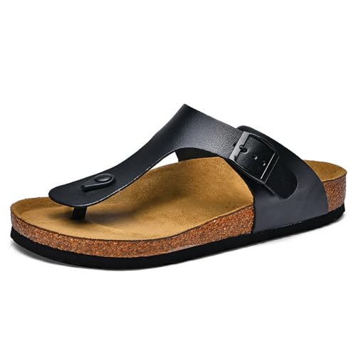 Youthful flying Flip Flops Zehentrenner Herren Damen Bequem Rutschfest Leder Pantoletten Hausschuhe Sommer Strand Sandalen(Size:40 EU,Color:Schwarz) von Youthful flying