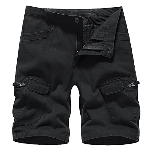 Youthful flying Herren Cargo Shorts Bermuda Kurz Hose Loose Leichte Outdoor Multi Taschen Cargohose Atmungsaktiv Wanderhose(Size:34W,Color:Schwarz) von Youthful flying