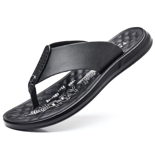 Youthful flying Herren Flip Flops Bequeme Leder Sandalen Lässige Strandrutschen Schuhe Hausschuhe Sommer(Size:38 EU,Color:Schwarz) von Youthful flying