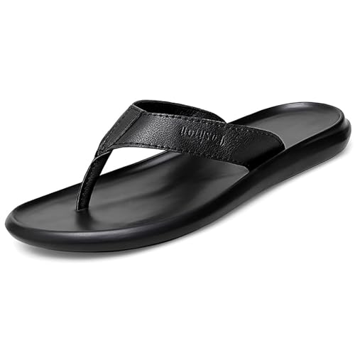 Youthful flying Herren Flip Flops Zehenstegsandalen Sommer Bequeme Weiche Leder Strandschuhe Leichte(Size:38 EU,Color:Schwarz) von Youthful flying