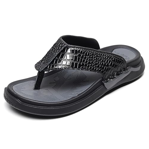 Youthful flying Herren Flip Flops Zehenstegsandalen Sommer Leder Fußbett Strandschuhe Bequeme(Size:38 EU,Color:Schwarz) von Youthful flying