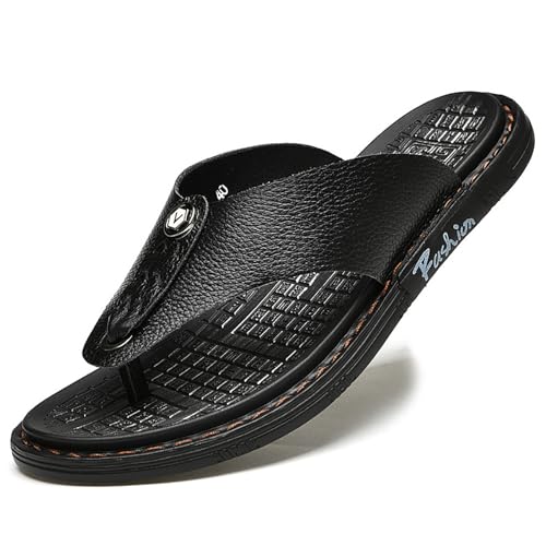 Youthful flying Herren Leder Flip Flops Comfy Sandalen Badelatschen Strand Zehentrenner Sommer(Size:38 EU,Color:Schwarz) von Youthful flying