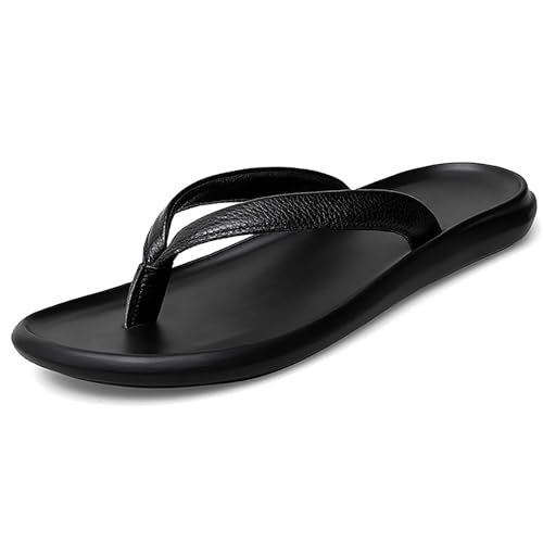 Youthful flying Herren Leder Flip Flops Zehenstegsandalen Sommer Bequeme Weiche Strandschuhe(Size:38 EU,Color:Schwarz) von Youthful flying