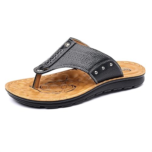 Youthful flying Herren Leder Flip Flops Zehentrenner Sandalen Sommer Tanga Bequeme Weiches Strandschuhe(Size:39 EU,Color:Schwarz) von Youthful flying