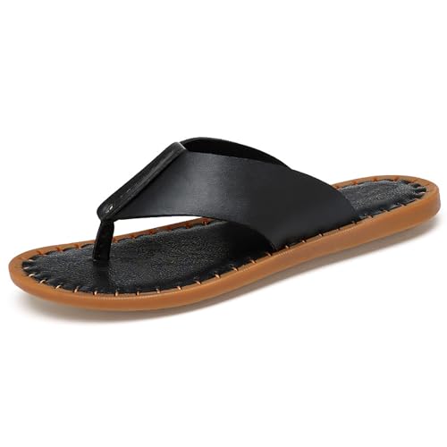 Youthful flying Herren Rutschfest Hausschuhe Strandschuhe Zehentrenner Sandalen Leder Flip Flops Sommer(Size:40 EU,Color:Schwarz) von Youthful flying