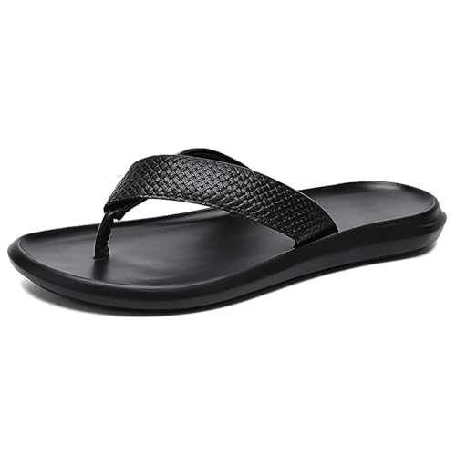 Youthful flying Herren Zehentrenner Leder Flip Flops Outdoor Sport Strand Sandalen Sommer Rutschfest Hausschuhe Badelatschen(Size:39 EU,Color:Schwarz) von Youthful flying