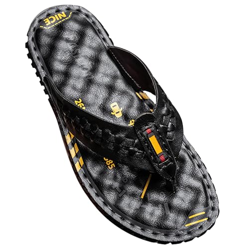 Youthful flying Leder Flip Flops Herren Sandalen Badelatschen Sommer Comfy Strand Zehentrenner(Size:38 EU,Color:Schwarz) von Youthful flying