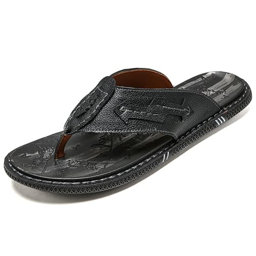 Youthful flying Leder Flip Flops Herren Sandalen Badelatschen Sommer Strand Zehentrenner(Size:39 EU,Color:Schwarz) von Youthful flying