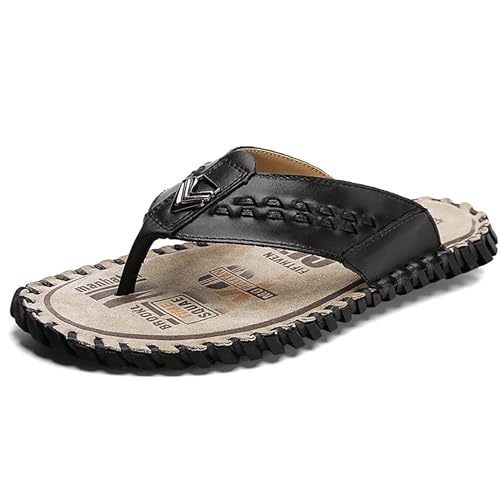 Youthful flying Leder Flip Flops Herren Sandalen Comfy Badelatschen Sommer Strand Zehentrenner Bequeme(Size:38 EU,Color:Schwarz) von Youthful flying