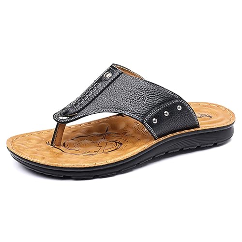 Youthful flying Leder Flip Flops Herren Zehentrenner Leichte Sommer Badelatschen Outdoor Rutschfeste Sandalen für Strand(Size:38 EU,Color:Schwarz) von Youthful flying