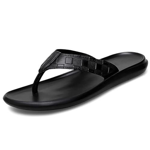 Youthful flying Leder Flip Flops für Herren Bequeme Vintage Zehensandalen Leichte Strand Sandalen Sommer(Size:38 EU,Color:Schwarz) von Youthful flying