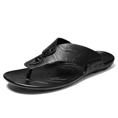 Youthful flying Leder Flip Flops für Herren Zehensandalen Sommer Vintage Leichte Strand Sandalen(Size:38 EU,Color:Schwarz) von Youthful flying