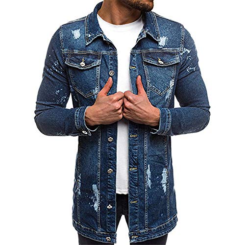 Youthny Herren Jeansjacke Jacke Hoodie Strickjacke Kapuzenpullover Vintage Jeans Jacke (2XL(EU XL), Langer Abschnitt dukelblau) von Youthny