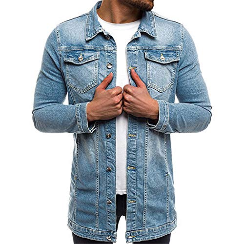 Youthny Herren Jeansjacke Jacke Hoodie Strickjacke Kapuzenpullover Vintage Jeans Jacke (2XL(EU XL), Langer Abschnitt hellblau) von Youthny