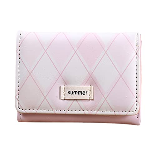 Brieftasche Herren Groß Für Papiere Fashion ID Short Wallet Gitter Volltonfarbe Frauen Haspe Geldbörse Mehrere Kartenfächer Clutch Bag Handytasche Handgelenktasche mit Reißverschluss (Pink, One Size) von Youyu77