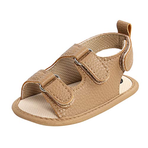 Jungen T-Strap Sandal Wohnung Mädchen Gummi Baby weiche jungen zu Fuß rutschfeste Sandalen einzige Schuhe Prewalker Baby Schuhe Flache Hausschuhe Jungen Mädchen (Khaki, 12-18 Months) von Youyu77