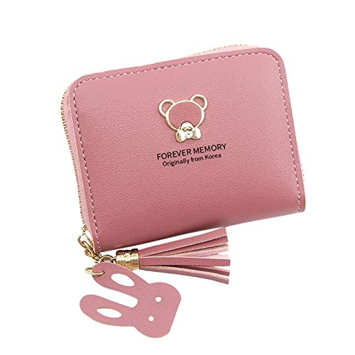 Klein Brieftasche Rot Frauen Mode Cartoon Kunstleder Reißverschluss Achseltasche Handytasche Umschlag Tasche Geldbörse Clutch Bag Münztasche mit Schlüsseltasche (Hot Pink, One Size) von Youyu77