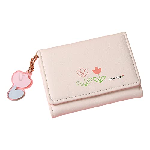 Kleine Brieftasche Herren Münzfach Mode Frauen ID Kurze Brieftasche Blumen Drucke Tasche Hasp Geldbörse Mehrere Kartenfächer Clutch Bag Handtasche mit gestreiftem Handgelenkriemen (White, One Size) von Youyu77