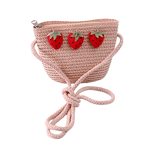 Mappenschloss Für Taschen Small BagStraw Woven StrapOutsideChildren Schlüssel-Multifunktions-Geldbörse Gewebte ErdbeerdekorationOutside Girls (Pink, One Size) von Youyu77