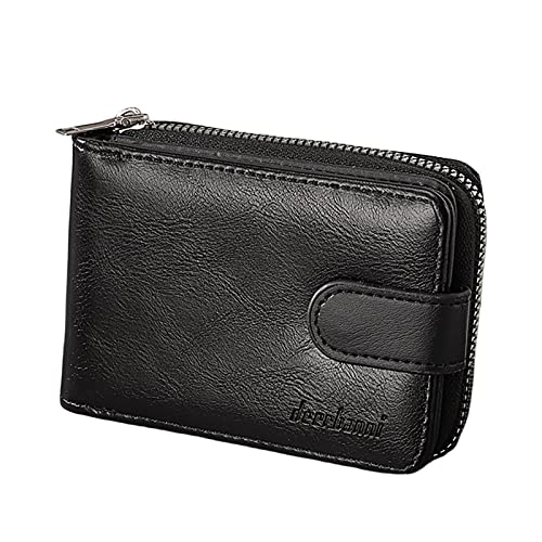 Youyu77 Damen Brieftasche Fashion ID Short Wallet Einfarbig Damen Herren Reißverschluss Geldbörse Mehrere Kartenfächer Clutch Bag Schlüsseletui mit Kette (Black, One Size) von Youyu77