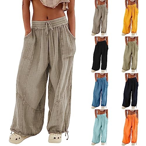 Youyu77 Damen-Cargohose, Baggy-Hose mit weitem Bein, Khaki, lockere Jogginghose mit hoher Taille und Taschen Hose Rot Kariert Damen Sommerhosen für Damen in Übergröße (Grey-a, XXL) von Youyu77