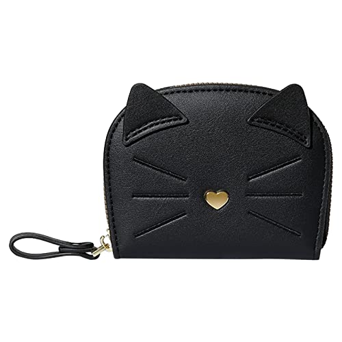 Youyu77 Kitkartenhüllen Mit Abschirmung Frauen Brieftasche Mode Katze Nette Pasttern Vielseitige Praktische Zipper Karte Tasche Handtasche Kleine Abendtasche mit Trageschlaufe (Black, One Size) von Youyu77