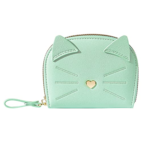 Youyu77 Kitkartenhüllen Mit Abschirmung Frauen Brieftasche Mode Katze Nette Pasttern Vielseitige Praktische Zipper Karte Tasche Handtasche Kleine Abendtasche mit Trageschlaufe (Green, One Size) von Youyu77