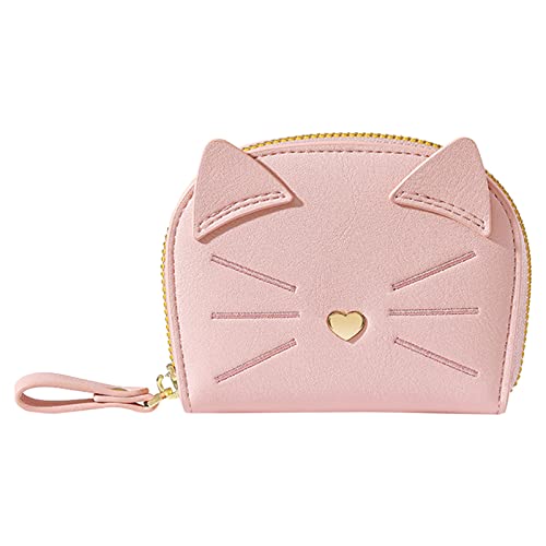 Youyu77 Kitkartenhüllen Mit Abschirmung Frauen Brieftasche Mode Katze Nette Pasttern Vielseitige Praktische Zipper Karte Tasche Handtasche Kleine Abendtasche mit Trageschlaufe (Pink, One Size) von Youyu77