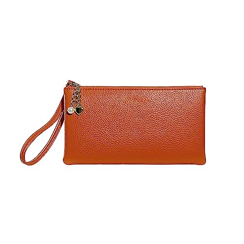 Youyu77 Klein Brieftasche Damen Groß, Kunstleder, Reißverschluss, einfarbig, Unterarm-Geldbörse, Clutch-Geldbörse Mondförmige Clutch mit Riemen (Orange, One Size) von Youyu77