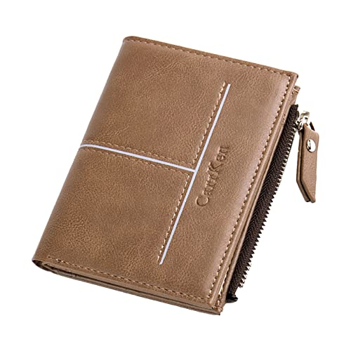 Youyu77 Kleine Geldbörsen Herren Vertikale, Kurze, einfarbige, multifunktionale, modische PU-Geldbörse für Herren Schlüssel-RFID-Kartenetui (Brown, One Size) von Youyu77