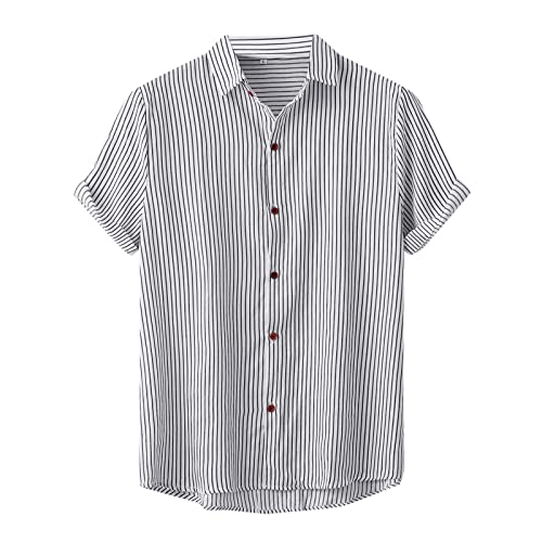 Bluse Shirt Tops Herren Casual Streifen bedrucktes Hemd Kurzarm Einreiher Umlegekragen Hemd (3XL,Grau-11) von Yowablo