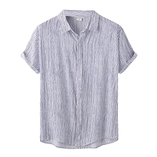 Bluse Shirt Tops Herren Casual Streifen bedrucktes Hemd Kurzarm Einreiher Umlegekragen Hemd (3XL,Violett-13) von Yowablo