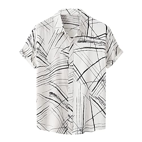 Bluse Shirt Tops Herren Lässig bedrucktes Hemd Kurzarm Einreiher Umlegekragen (3XL,Weiß-8) von Yowablo