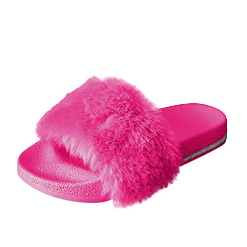 Hausschuhe Frauen Mode Casual Crystal Furry Soft Indoor Home Schuhe (38,Pink) von Yowablo