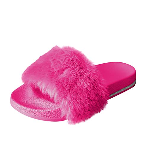 Hausschuhe Frauen Mode Casual Crystal Furry Soft Indoor Home Schuhe (39,Pink) von Yowablo