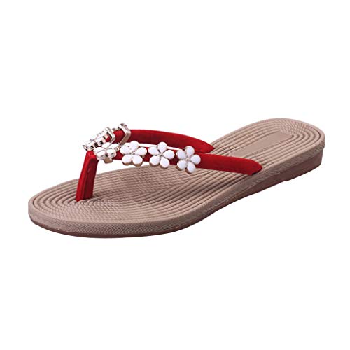 Yowablo Sandalen Pantoffel Frauen Mode einfarbig Blume Flip Flops Strandschuhe (39,Rot) von Yowablo