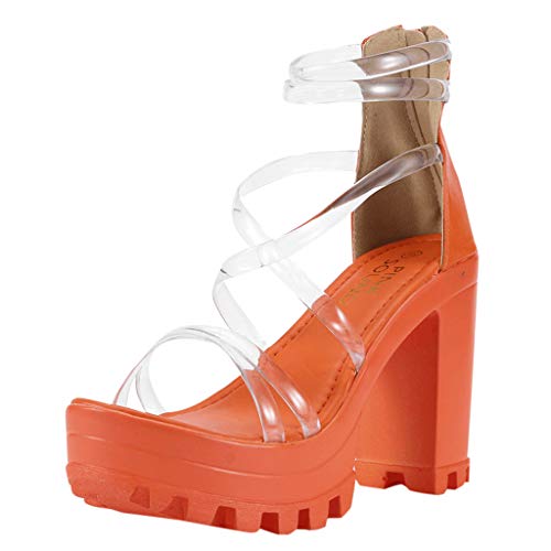 Schuhe Sandalen Frauen Open Toe Transparente Reißverschluss wasserdichte Plattform High Heels (42,Orange) von Yowablo