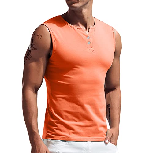 Tanktops Weste Bluse Herren Frühling Sommer Lässige ärmellose Tanktops T-Shirt Top Bluse (L,2Orange) von Yowablo