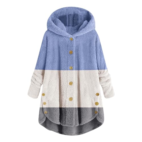 Yowablo Klassischer Mantel Damen Schwarz Wintermäntel für Damen Schwarzer Eleganter Mantel Damen (Blue, XXXL) von Yowablo