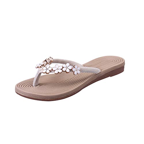 Yowablo Sandalen Pantoffel Frauen Mode einfarbig Blume Flip Flops Strandschuhe (41,Beige) von Yowablo