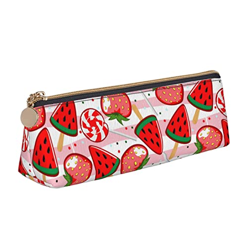 YsoLda Federmäppchen, Erdbeere, Wassermelone, Süßigkeiten, dreieckiges Stiftetui, tragbares Federmäppchen, Ledertasche für das Schulbüro von YsoLda