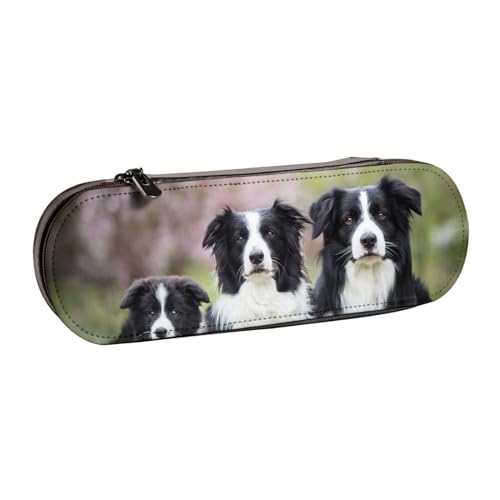 YsoLda Federmäppchen, Federmäppchen, tragbares Federmäppchen, Ledertasche für Schule, Büro, Border Collie-Familie von YsoLda