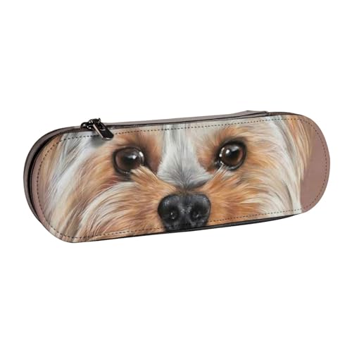 YsoLda Federmäppchen, Federmäppchen, tragbares Federmäppchen, Ledertasche für Schule, Büro, Hund, niedlicher Yorkshire Terrier, Teetasse von YsoLda